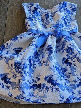 Bonnie Jean, Blue & White Floral Little Girls Fit Flare Sleeveless Dress Size 4T